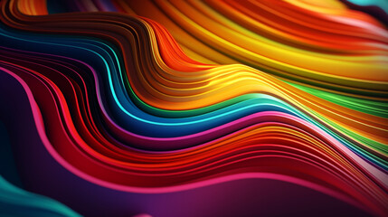 Multi layers wave background. Rainbow papercut lines banner. Abstract curve shapes. Generative AI