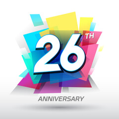 26th Anniversary with confetti and celebration background