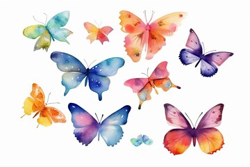 set of colorful butterflies watercolor Butterfly pack blank background 