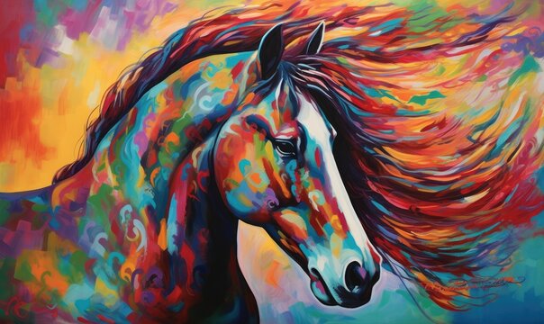 Colorful painting horse creates stunning abstract art Creating using generative AI tools