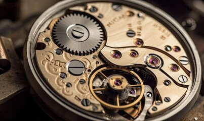 Vintage watch restoration includes delicate repair of watch gears Creating using generative AI tools