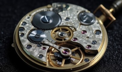 Fototapeta na wymiar Restoring vintage watch gears requires meticulous repair work Creating using generative AI tools