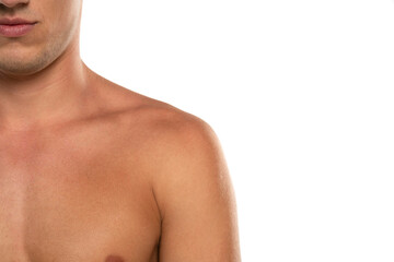 cropped naked male shoulders isolated on a white background