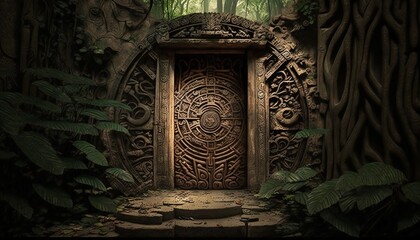 mayan door in the forest,Generative AI