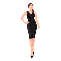 Fototapeta premium Young gorgeous lady in evening dress, Young women with slender shape in smart posture on white background. vector illustration. A set of beautiful stylish women