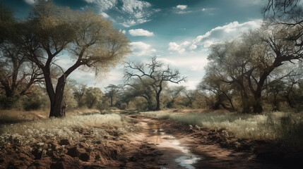 Naklejka na ściany i meble Midjourney generated image of the breathtaking landscapes of Kruger National Park