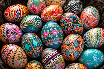 Fototapeta na wymiar A collection of colorful easter eggs with the word easter on the front