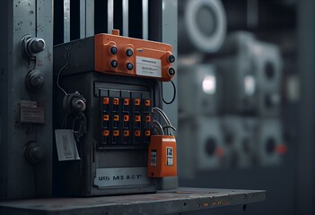 A station for locking and tagging out machines with specific devices on lockout points. Generative AI