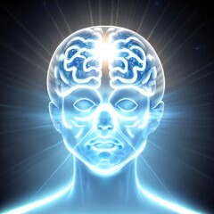 Concept of mindfulness and mental activity. Human face and elements with metaphorical relationship to mind, reason, thought, mental powers and mystic consciousness. Created with generative AI tools