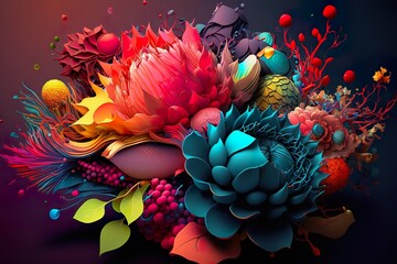 Abstract Colorful Coral Art, Floral Pattern, generative AI