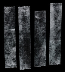 set of transparent adhesive tape or strips isolated on black background with nice light reflection,...