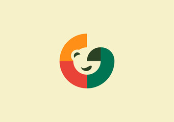 Minimal circle graphic element letter G with cute face icon