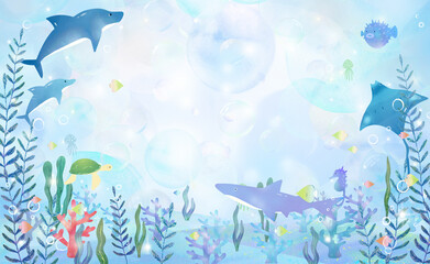 underwater background with fishes