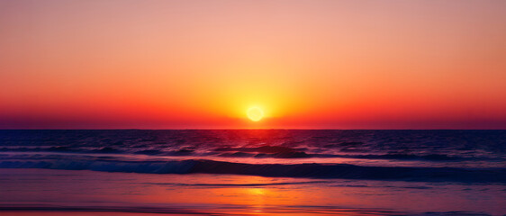 panorama sea sunset with sun. generative ai