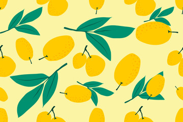 seamless pattern with lemons and leaves.