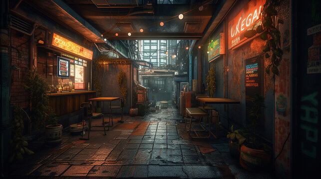 alley in cyberpunk city, Generative AI