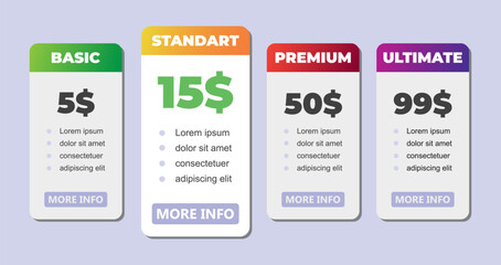 select price baners. subscribtion plans for landing pages web site UI template. vector simple flat website landing forms with places for personal text.