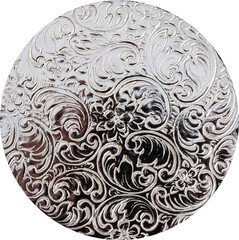 Runde Silberplatte mit Gravur eines floralem Muster