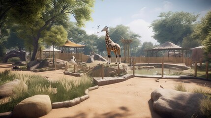 Fototapeta premium The zoo's wildlife-themed playground is designed to encourage children's curiosity and love of animals through interactive play and exploration. Generated by AI.