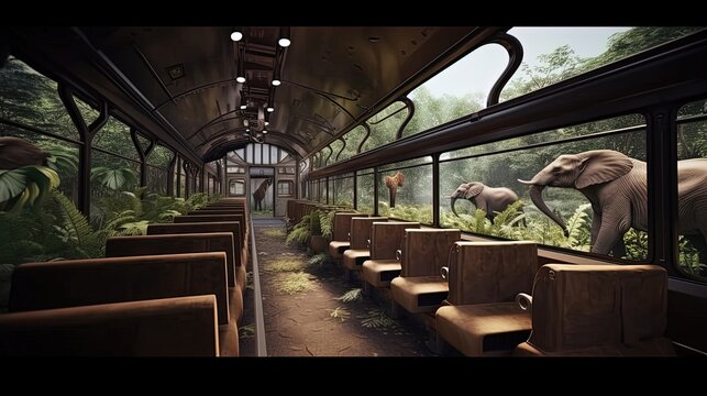 All aboard the zoo train for a fun and educational journey through different animal exhibits, featuring breathtaking views of the zoo's lush landscapes and diverse wildlife. Generated by AI