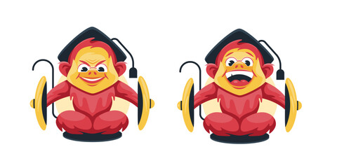 Vector character monkey plays musical cymbals.