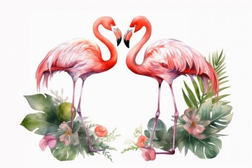 flamingos on white background - generative ai