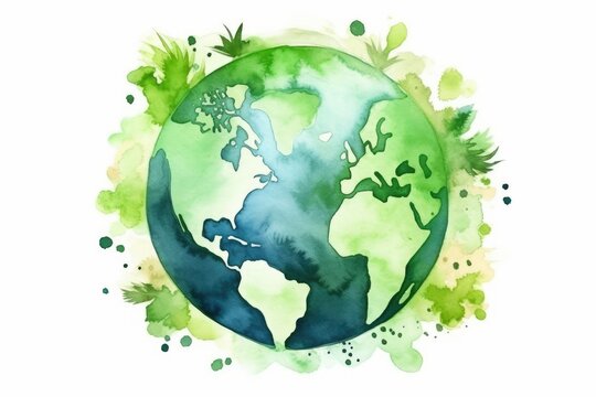 Green earth watercolor art hand drawing - generative ai