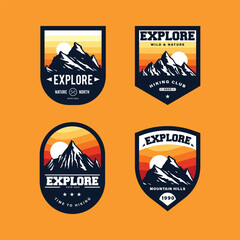 set of vintage labels of mountain