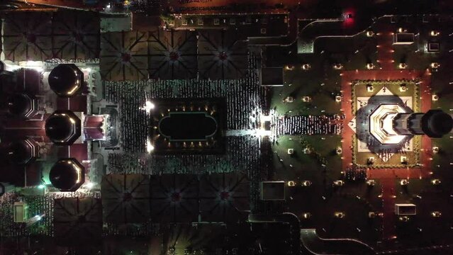 AH - 4K Night Aerial view of Baiturrahman the Beautiful Mosque in Indonesia