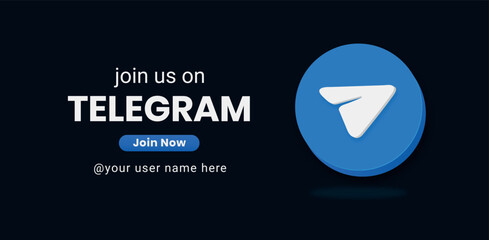 Join Us Telegram social media Banner, 3d modern logo with telegram icon. - obrazy, fototapety, plakaty