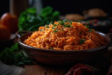 Jollof rice. African National Food Dish. AI-Generated.