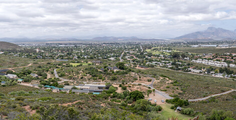 Fototapeta premium aerial of botanic gardens and town in background, Worcester
