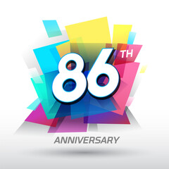 86th Anniversary with confetti and celebration background
