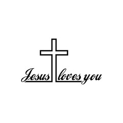 Cross and Jesus loves you text isolated on transparent background