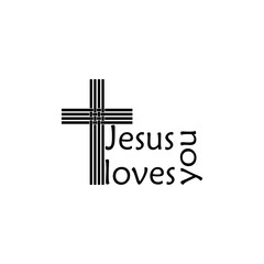Cross and Jesus loves you text isolated on transparent background