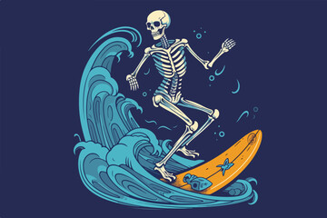 Skeleton surfer Vector art, Hawaiian style vintage