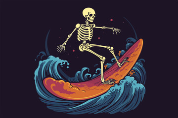 Skeleton surfer Vector art, Hawaiian style vintage