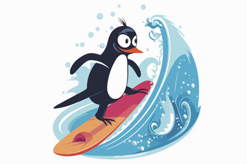 Penguin surfer Vector art, Hawaiian style vintage