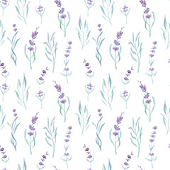 Beautiful lavender provence plant watercolor seamless pattern. Purple blossom flower composition aquarelle drawing for postcard design © tan4ikk