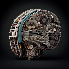 Human brain made from spare car parts, gears, bolts, etc.