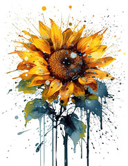 Sunflowers Illustration, sketch, watercolor, for graphic design, logos, t shirts. Generative AI