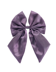purple fabric shiny tied bow isolated on white background