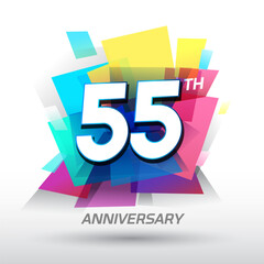 55th Anniversary with confetti and celebration background