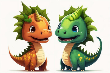 Naklejka premium Cute Cartoon Dinosaur on white background, Generated AI