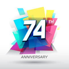 74th Anniversary with confetti and celebration background
