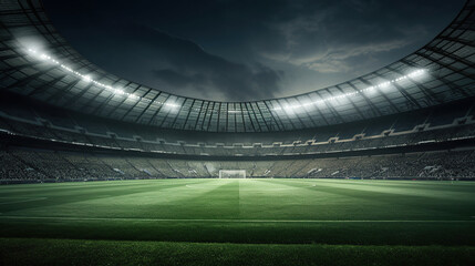 Fototapeta na wymiar Football stadium with good grass, center position. generative ai