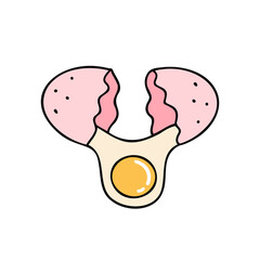 broken egg, leaking egg, cracked egg with shell and yolk. Vector Illustration for backgrounds and packaging. Image can be used for greeting cards, posters and stickers. Isolated on white background.