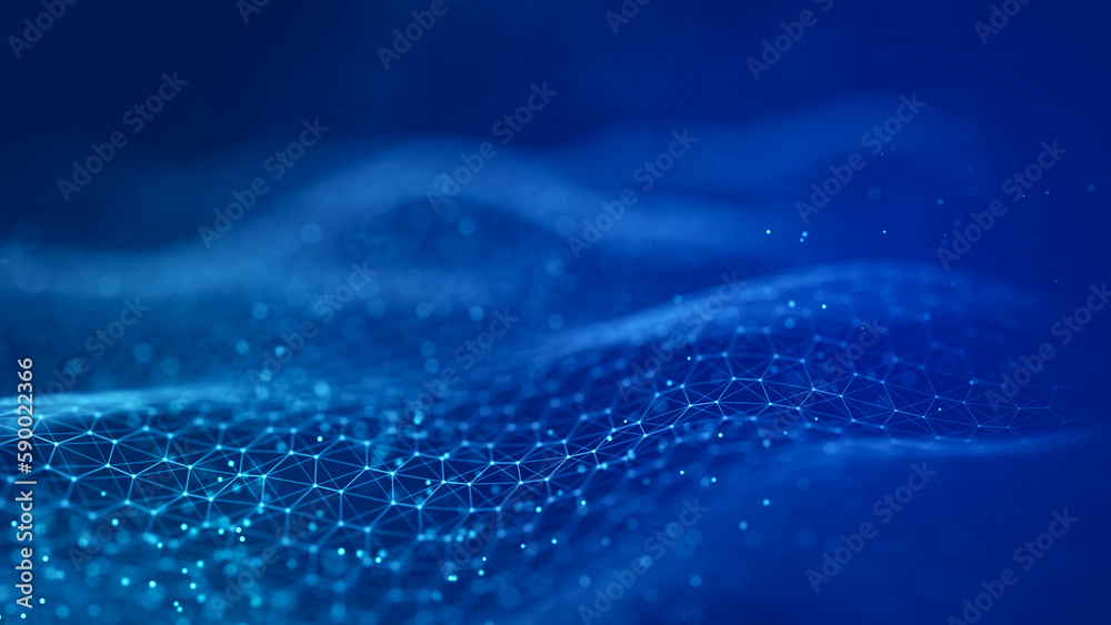 Poster cybernetic network connection flow. big data visualization. 3d rendering.