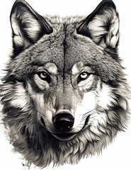 Wolf Face Illustration, Sketch, Majestic, Graphical Resource, Logo, T Shirt, Graphic Design. Generative AI