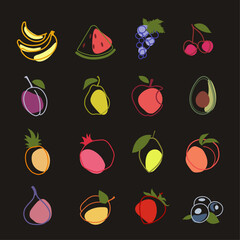  modern Line art icons set fruits and berries 
